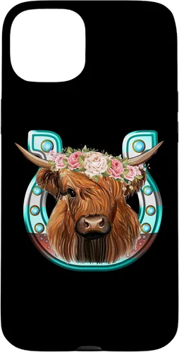 Vista 9 de Floral Highland Cow Heifer Horseshoe Western Country Case for iPhone 16