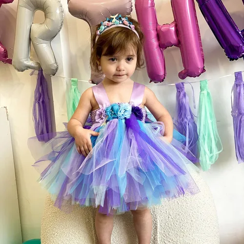 Vista 5 de Baby Girl CostumeToddler Girls Tulle Dress Pink Tutu Skirt Princess Birthday Sundress with Headband