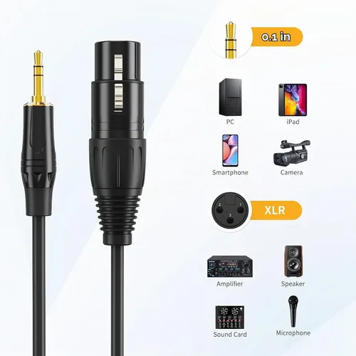 Vista 5 de Cable de micrófono estéreo de 3 pines hembra de 0.1 in a XLR de 1/8 pulgadas, XLR a TRS de 3 pies XLR Hembra