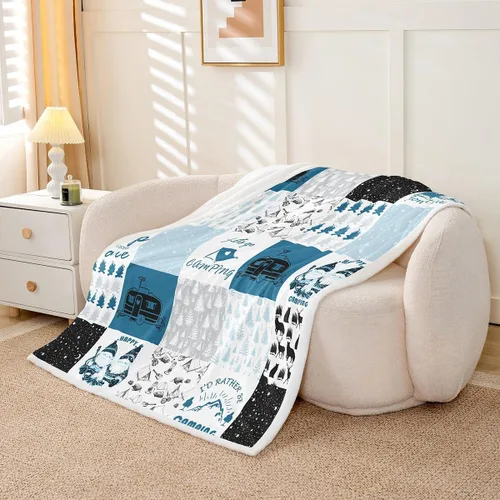 Vista 3 de Manfei Manta de retazos a cuadros, para caravana, remolque, árboles, para sofá, manta de cama rústica para niños y niños, decoración de habitación