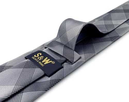 Vista 4 de S&W SHLAX&WING Corbatas para hombre, corbata gris a cuadros extra largas