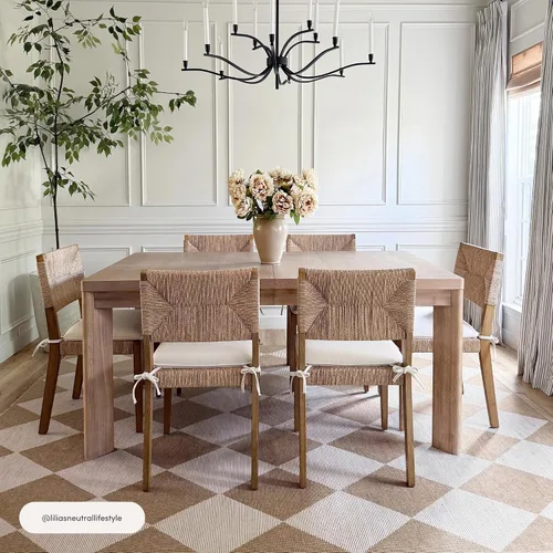 Vista 7 de Nathan James Silla de comedor Beacon Boho, silla de comedor Boucle con acento de fibra de mar y patas de madera maciza, crema Boucle/marrón claro