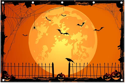 Vista 12 de Fondo de fotos de Halloween naranja de 7 x 5 pies para fiestas, parche grande de calabaza, luna, fotografía, fondo, bruja para niños, decoración