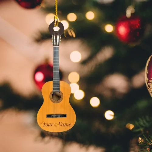 Vista 9 de MoonArt Adorno personalizado de guitarra de piano, nota musical de piano, adorno con forma de madera acrílica, regalo para amantes de la guitarra