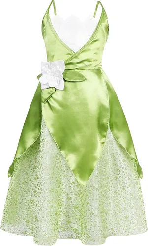 Vista 2 de Kantenia Girls Frog Princess Dresses Kids Halloween Costume Dress Up Birthday Party Outfits with CrownMagicWand 2-10Y