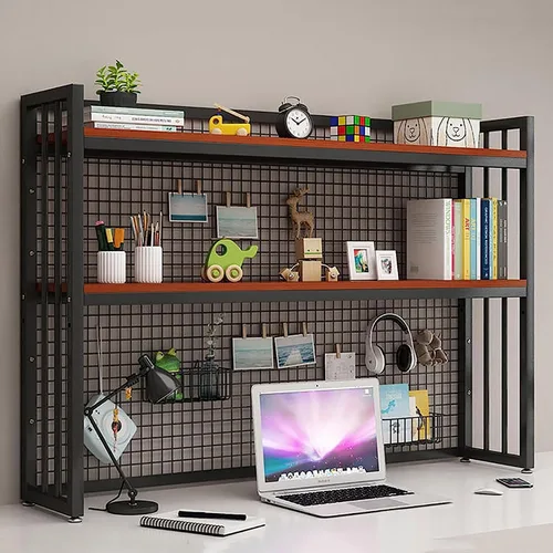 Vista 9 de Estantería de escritorio de 2 niveles para escritorio de computadora, pantalla ajustable, estantería de madera para encimera, estante de escritorio