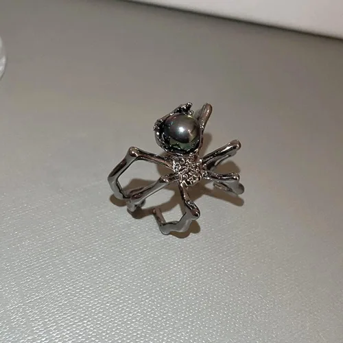Vista 6 de Wiwpar Anillo de dedo abierto de araña grande negro gótico punk para mujeres y hombres, estilo bohemio, vintage, grueso, nudillo, araña, anillos