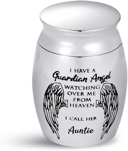 Vista 5 de Auntie Guardian Angel Mini Urnas de cremación para cenizas humanas, portátil, tamaño pequeño, de acero inoxidable, recuerdo, regalos funerarios