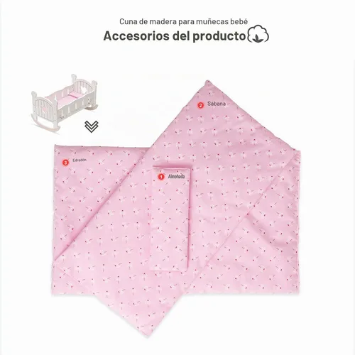 Vista 8 de ROBUD Cuna de madera para muñecas, juguetes de cama de muñeca, se adapta a accesorios de muñeca de hasta 18 pulgadas Fits 14-18 inch dolls, sturdy
