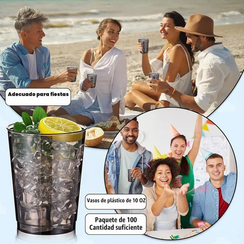 Vista 7 de Minatee Paquete de 100 vasos de plástico desechables negros de 10 onzas