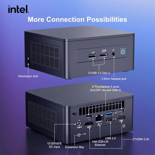 Vista 4 de Intel NUC 13 Pro, NUC13ANHi7 Home & Business Desktop Mini PC Barebone, procesador Core i7-1360P (12 núcleos y 5.0 GHz), gráficos Intel Iris Xe, 16