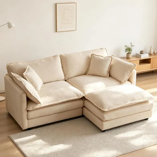 Vista 23 de Tmsan Chenille Cloud - Juego de sofá y silla, color beige y blanco Blanco beige