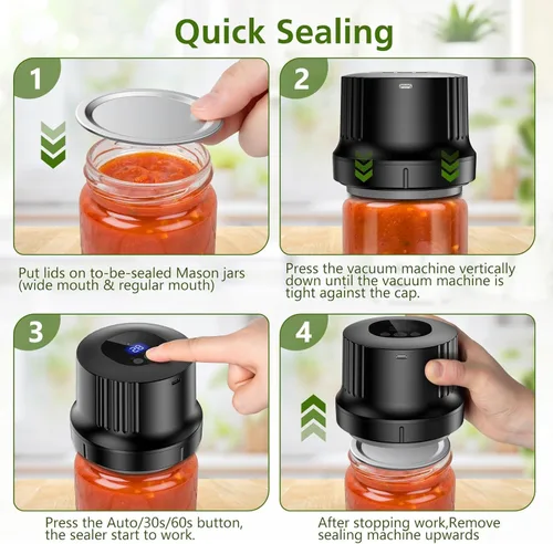 Vista 10 de Kit de sellador al vacío para tarros de masón, sellador automático de Trabaja con boca ancha+regular