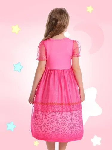 Vista 3 de Ropa de Disfraz de Princesa para Niñas Cumpleaños Fiesta Elegante Disfraz de Halloween Vestidos de Princesa para Niños Pequeños Rosa