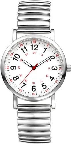 Vista 9 de JewelryWe Reloj de lectura fácil ultrafino para mujer con correa elástica de tono dorado/plateado