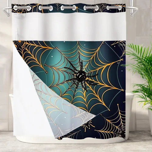 Vista 75 de Batmerry Maritime Nautical Hookless Shower Curtain with Snap in Liner Set, Anchors Ship Wheel Bath Curtain Magnetic Hem Quick-Drying Waterproof