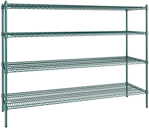 Vista 235 de Kit de 4 estantes de epoxi verde NSF de 21 x 72 pulgadas con postes de 86 pulgadas, estantería de almacenamiento resistente, kit de estantería