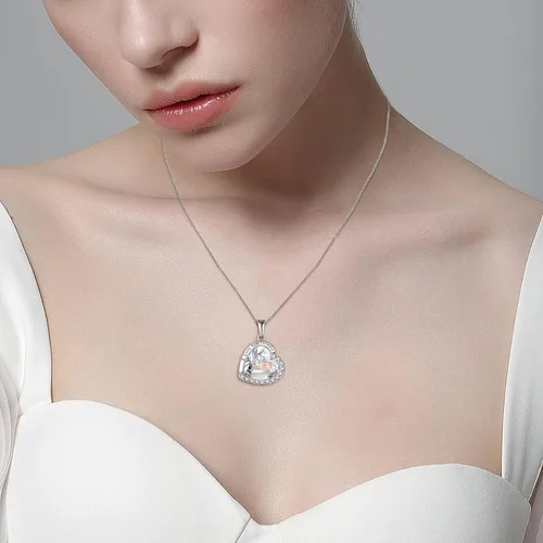 Vista 2 de Collar para padre e hija, regalos de cumpleaños de parte de la hija, collar de plata de ley 925, collar con piedra natal de corazón de amor