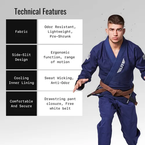 Vista 3 de Elite Sports Kimono para hombres aprobado por la IBJJF (Federación Internacional de Jiu Jitsu Brasileño) de tela pre-encogida para Jiu Jitsu