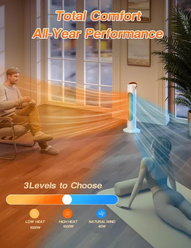 Vista 6 de Calentadores eléctricos de espacio para uso en interiores, calentador portátil para habitación y oficina de 25" con oscilación de 70°, 1500W, 2
