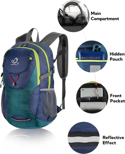 Vista 2 de WATERFLY Mochila de senderismo ligera y plegable, paquete de día de 30L