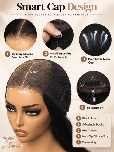 Vista 7 de UNICE Pelucas de cabello humano con cierre de encaje HD Blendaway de 5 x 5, peluca de cabello humano sin pegamento con onda del cuerpo, con cordón