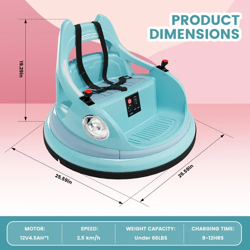 Vista 7 de Coche de parachoques para niños, auto eléctrico de 12 V para niños, auto de choque giratorio de 360° con control remoto para padres, 2 modos de Azul