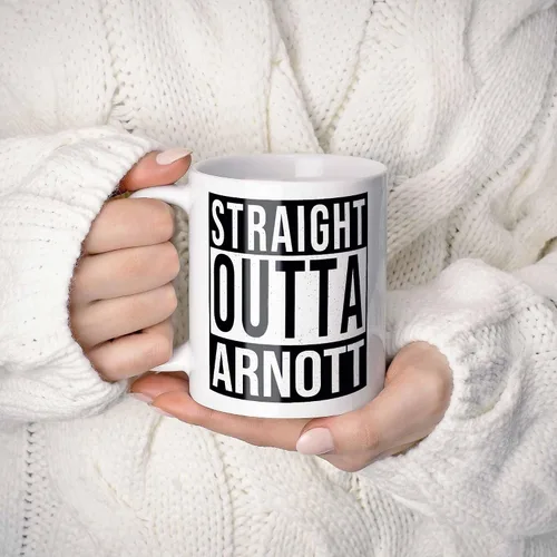 Vista 2 de Arnott Last Name Gift. Personalized, Custom "Straight Outta" Surname Sign Coffee Mug. 11 Ounces.