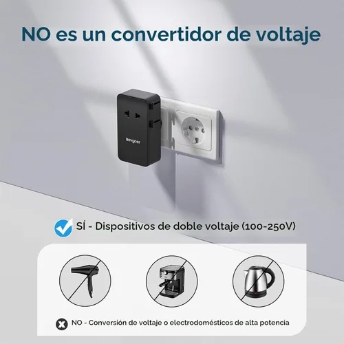 Vista 5 de Adaptador de viaje universal, adaptador de corriente internacional con 1 salida de CA, 1 USB-A y 2 puertos USB-C, funciona en más de 150 países