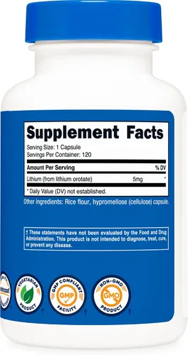 Vista 5 de Nutricost Litio Orotato 5 mg, 120 Cápsulas - Cápsulas vegetarianas, sin OMG, sin gluten