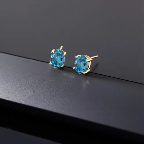 Vista 180 de Gem Stone King Aretes de oro de 14 quilates con piedra natal ovalada de 0.315 x 0.236 in Aretes de oro para mujer