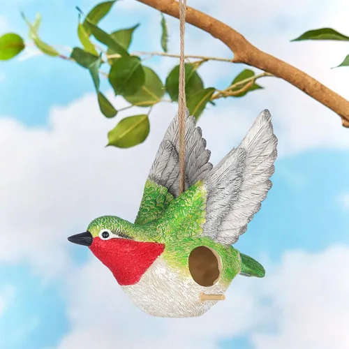 Vista 2 de BAYN Casa de pájaros para exterior, colgante hecho a mano de resina para colibríes, casas para pájaros al aire libre, pájaro azul, rechino, casas