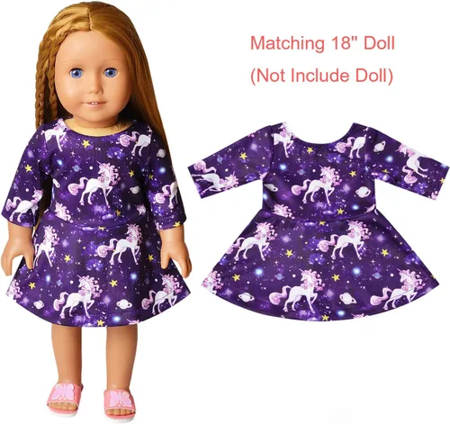 Vista 13 de Qpancy Vestidos a juego para muñecas y niñas, trajes de unicornio de manga larga, ropa de algodón