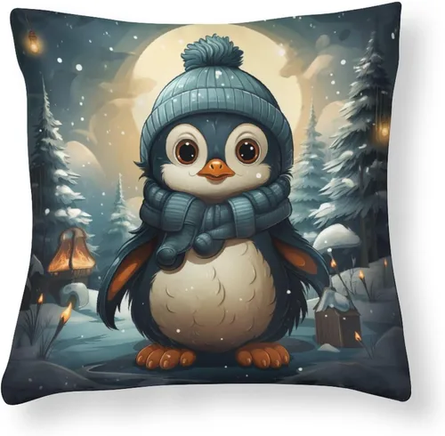 Vista 9 de Almohadas grandes para sofá de 16 x 16 pulgadas, diseño de mapache de dibujos animados, Navidad, nieve, invierno, cuadradas, de satén, funda