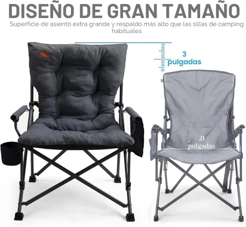 Vista 3 de EVER ADVANCED Silla plegable acolchada de gran tamaño para campamento para adultos, silla de césped resistente con bolsillos laterales, silla