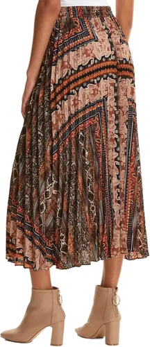 Vista 2 de Floerns - Falda bohemia plisada con cintura elástica diseño drapeado y largo medio para mujer