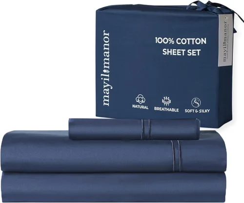 Vista 20 de Sábanas de Cama de Algodón 100% Natural Juego de Sábanas Twin de Tejido Satinado de Una Sola Capa de 500 TC Ropa de Cama Sólida Suave