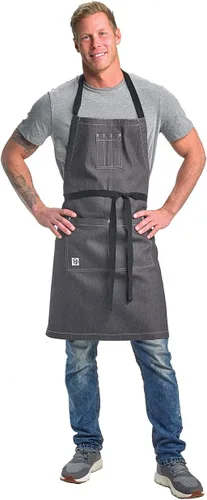 Vista 16 de Mercer Culinary Metro Edge Renegade - Delantal con peto, color negro y correas de cuero marrón
