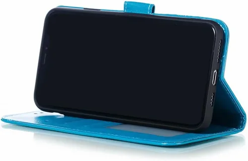 Vista 4 de Funda para Motorola Moto E (2020) con tarjetero y función atril magnético de cuero suave para Moto E 2020 (Azul)