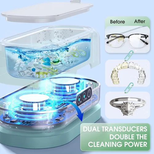 Vista 7 de Limpiador ultrasónico profesional de joyas con temporizador digital, máquina limpiadora ultrasónica de 50KHz con acero inoxidable 304 para joyas