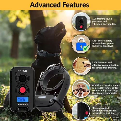 Vista 2 de Educator FOB FE-560 Collar de entrenamiento para perros con control remoto – Collar electrónico recargable impermeable de 300 yardas para perros más