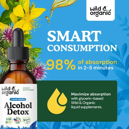 Vista 4 de Wild & Organic Alcohol Detox Cleanse Drops - Limpieza de hígado y riñón con cardo mariano, triturador de piedra Chanca - Complejo anti alcohol