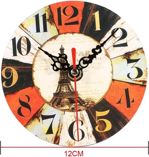 Vista 9 de Haofy Reloj de pared vintage redondo extra pequeño de 4.7 pulgadas, silencioso, funciona con pilas, reloj de pared de madera antigua para cocina