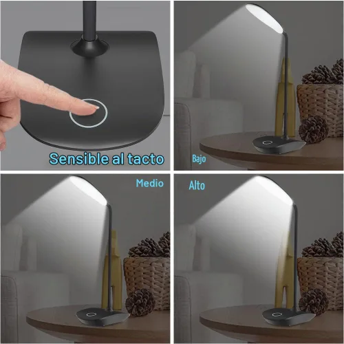 Vista 2 de DEEPLITE Lámpara de escritorio LED con cuello de cisne flexible de 3 niveles de brillo, lámpara de mesa a pilas de control táctil de 5 W, lámpara