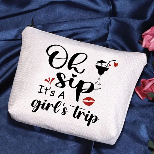 Vista 3 de POFULL Regalo de vacaciones para niñas, regalo de viaje, Oh Sip It's a Girl, bolsa de cosméticos para niñas, regalo de viaje para niñas, Viaje