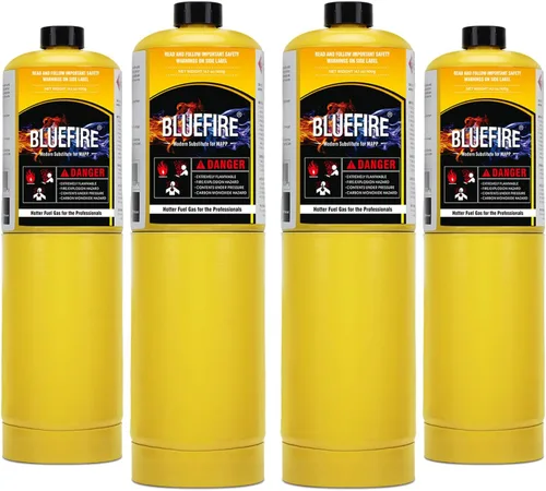 Vista 8 de BLUEFIRE (2) cilindro de gas MAPP moderno de 14.1 onzas, 99.9% de propileno de alta pureza igual a MAP-PRO más caliente que el combustible