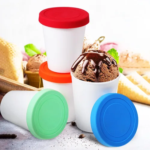 Vista 8 de Paquete de 4 recipientes de helado de 8 onzas con tapas y cuchara, reutilizables, para almacenamiento de alimentos, para yogurt Sundae