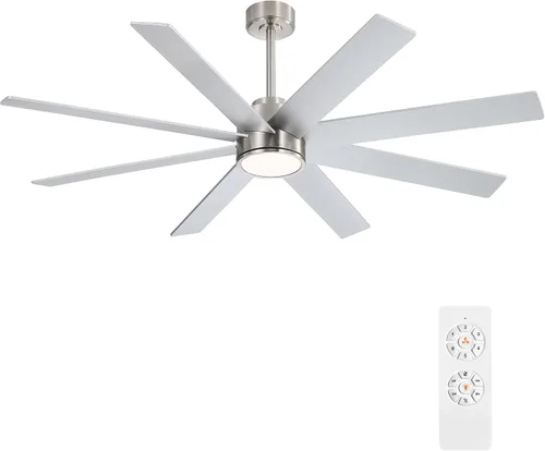 Vista 13 de WINGBO Ventiladores de techo CC grandes de 72 pulgadas con luces y control remoto, 3 varillas descendentes, 8 cuchillas de madera contrachapada