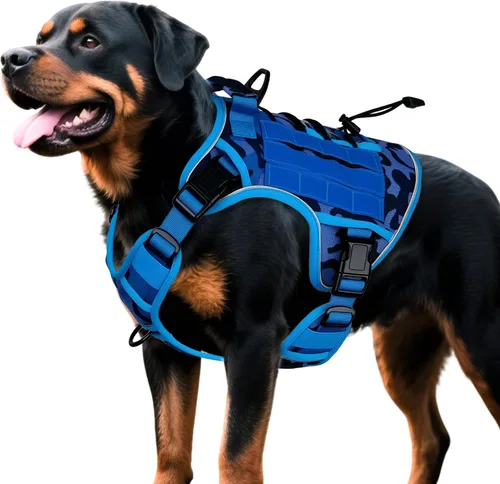 Vista 75 de Arnés táctico para perros grandes, chaleco reflectante ajustable sin tirones con sistema Molle, control de grado militar K9 para entrenamiento