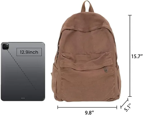 Vista 6 de Mochila de lona para mujeres y hombres, linda mochila vintage para laptop universitaria, hippie, grunge, casual, mochila de viaje, Marrón, Mediana